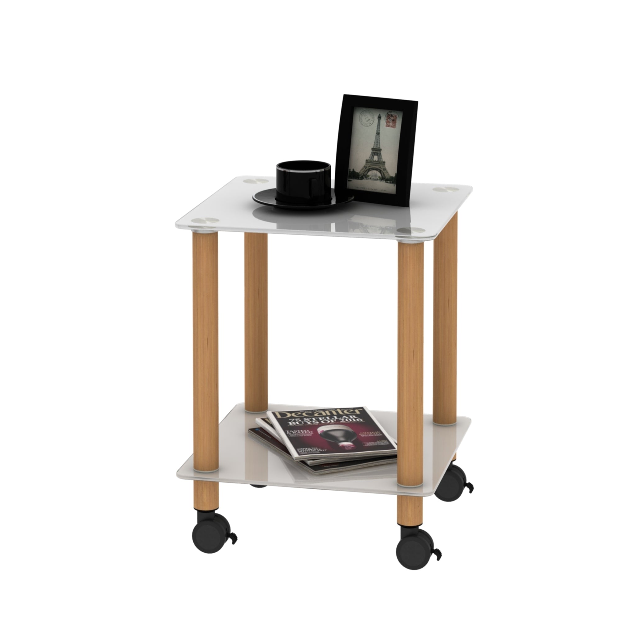 HAOYYE One Piece White And Oak Side Table with Two Tier Storage Shelf for Adults Dorm Room and Living Spaces Perfect as Nightstand, End Table or Sofa Table Featuring Heavy Duty Construction, Space Saving Functionality and Easy Assembly