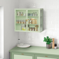 HAOYYE 27.56"Glass Doors Modern Two-door Wall Cabinet with Featuring Three-tier Storage for Entryway Living Room Bathroom Dining Room,Mint Green Sturdy Space-Saving Heavy Duty Modern Design Adults