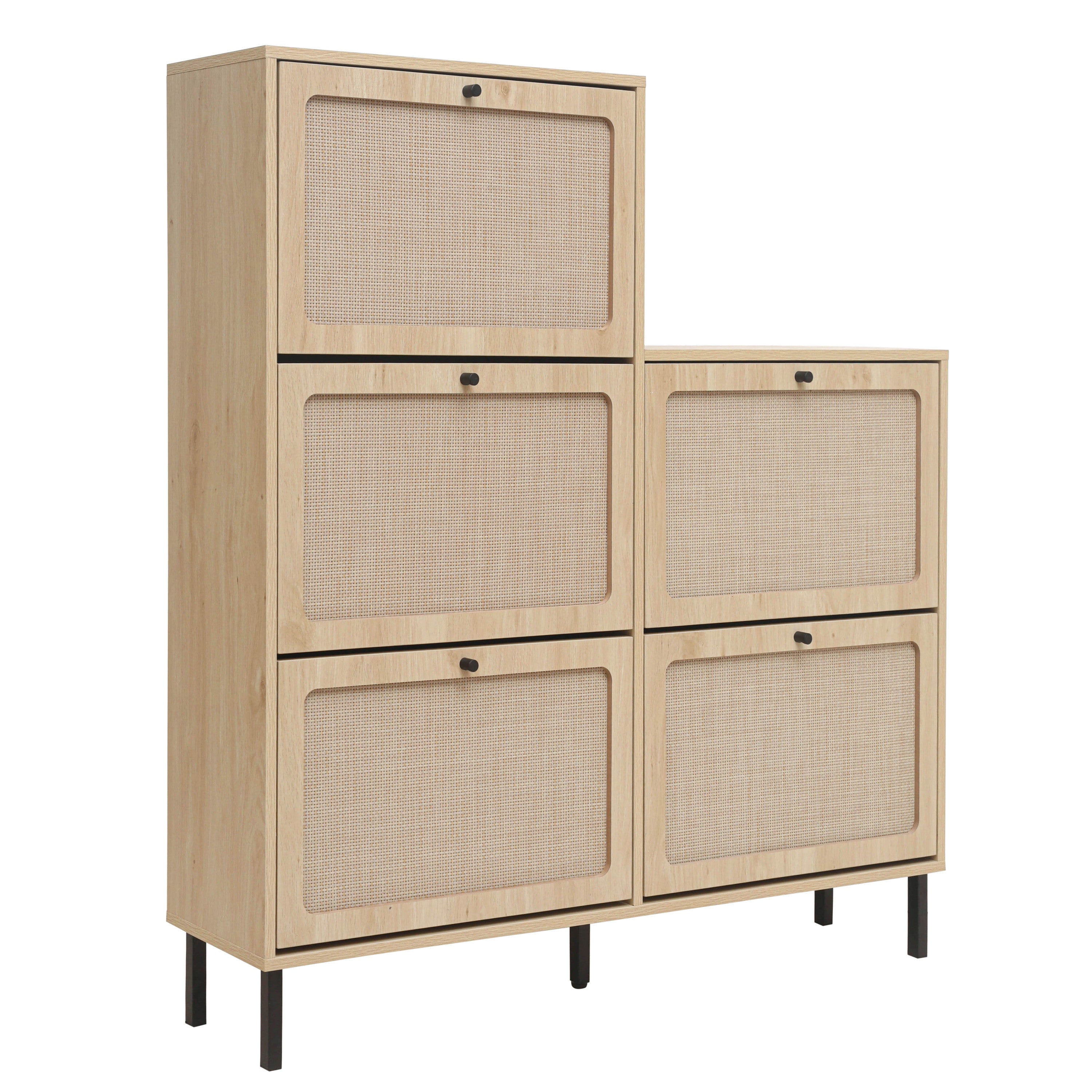 HAOYYE Rattan 5 Door Shoe Rack, Freestanding Modern Shoe Storage Cabinet, for Entryway Sturdy Space-Saving Heavy Duty Modern Design Easy Assembly Durable Stylish Home Furniture Versatile