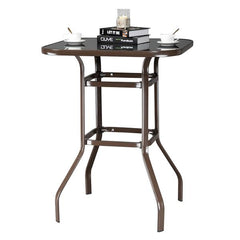 HAOYYE Wrought Iron Glass High Bar Table, Modern Patio Bar Table with Matte Brown Frame and Tempered Glass, Stylish and Durable, Perfect for Outdoor or Indoor Dining, Bars, and Restaurants