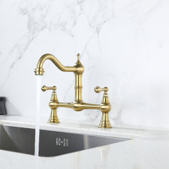 HAOYYE Double Handle Widespread Kitchen Faucet with Traditional Handles Sturdy Space-Saving Heavy Duty Modern Design Adults Dorm Room Easy Assembly Bedroom Furniture