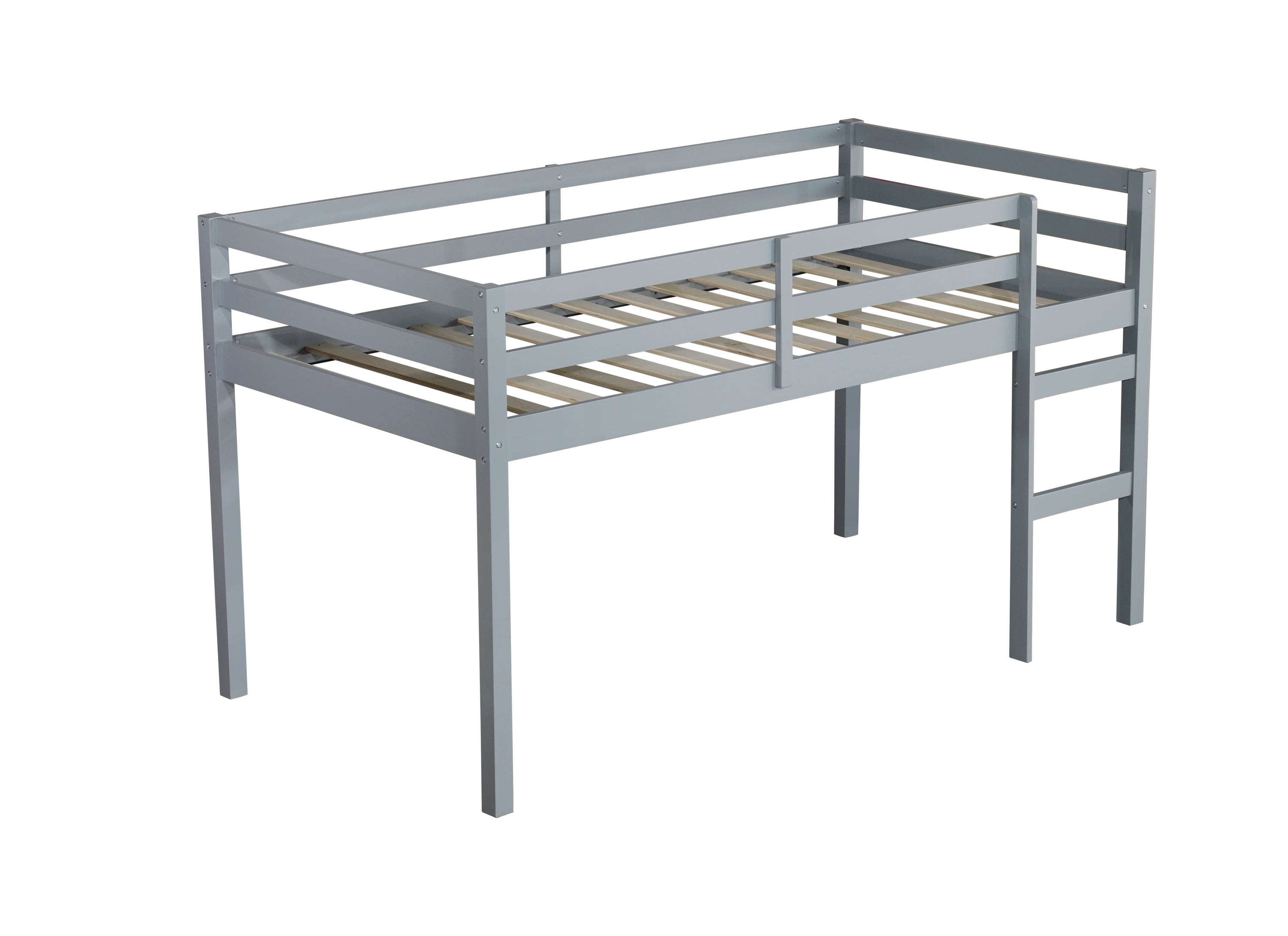 HAOYYE Solid Wooden, Rubber Wooden Twin Loft Bed with Ladder, Bed Platform of Strengthened Slats , Grey Sturdy Space-Saving Heavy Duty Modern Design Adults Dorm Room Easy Assembly Bedroom Furniture