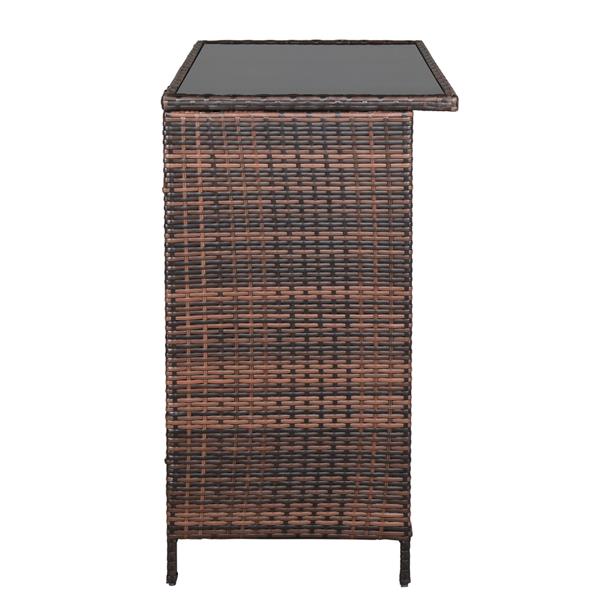 HAOYYE Bar Table and Stool Set Brown Gradient 3 Piece Rattan Pub Bistro Set with 2 Bar Stools and 1 Bar Table Removable Wicker Patio Furniture with Iron Frame for Balcony Garden Porch Lounge