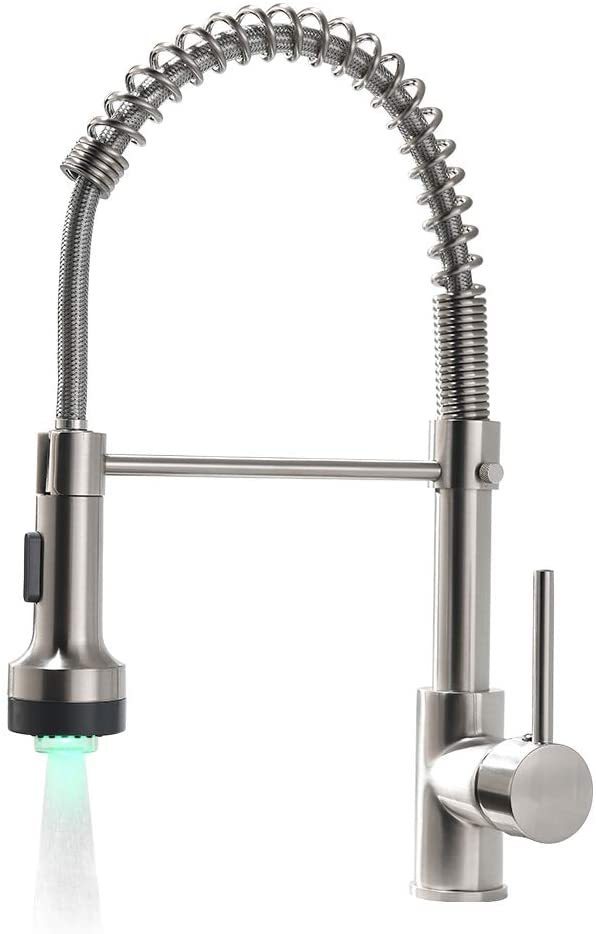 HAOYYE Commercial LED Kitchen Faucet with Pull Down Sprayer, Single Handle Single Lever Kitchen Sink Faucet Sturdy Space-Saving Heavy Duty Modern Design Adults Dorm Room Easy Assembly Bedroom Furniture