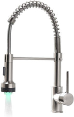 HAOYYE Commercial LED Kitchen Faucet with Pull Down Sprayer, Single Handle Single Lever Kitchen Sink Faucet Sturdy Space-Saving Heavy Duty Modern Design Adults Dorm Room Easy Assembly Bedroom Furniture