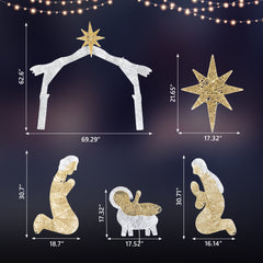 HAOYYE Silver Roof Nativity Scene Garden Jesus Decoration with 190 LED Lights, Durable Outdoor Holiday Christmas Display for Yard Lawn Porch Front Entrance, Easy Setup and Reusable