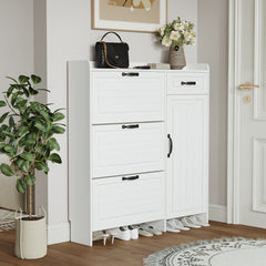 HAOYYE White Shoe Cabinet With 4 Doors And 1 Drawer, Large Storage Capacity, Modern Sturdy Space-Saving Design For Bedrooms And Dorm Rooms, Heavy Duty Construction, Easy To Assemble