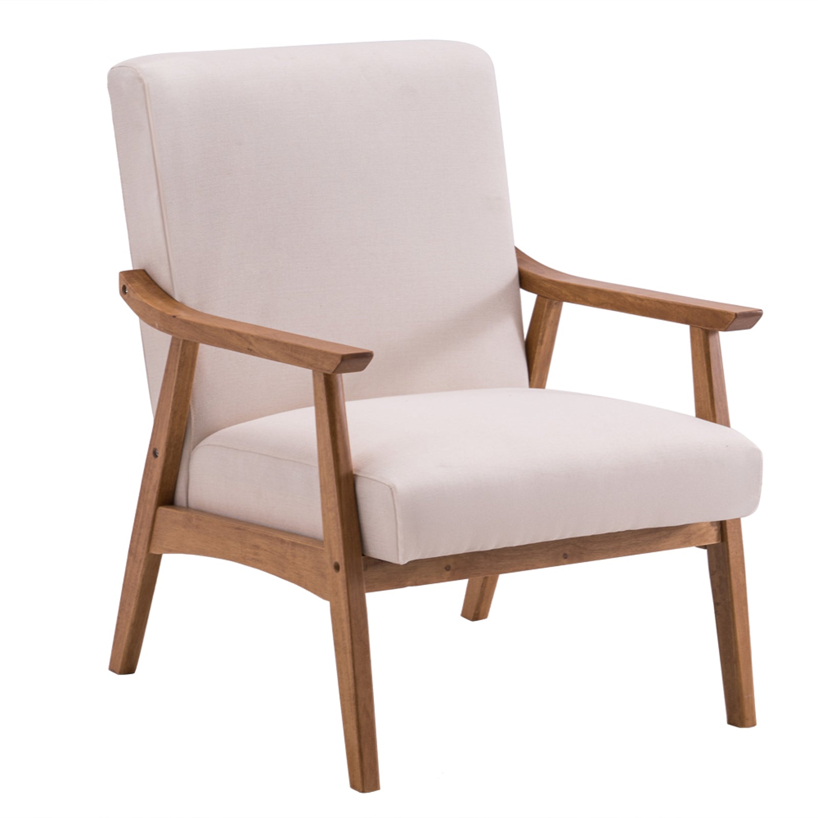 HAOYYE Solid Wood Retro Single Sofa Chair With Comfortable Backrest, Simple Elegant Design, Durable Frame, Beige Upholstery, Stylish Living Room Accent Chair, Perfect For Home And Office Seating
