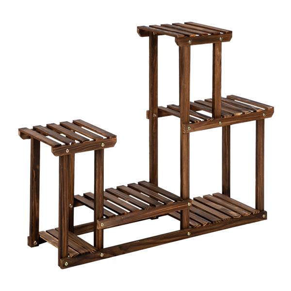 HAOYYE 4-Story 7-Seat Indoor and Outdoor Multi-Function Carbonized Wood Plant Stand, Luxurious Design, Premium Quality, Decorative and Comfortable, Stylish Home Decor with Unique Soft Cozy Flannel Fleece Touch, Perfect for Showcasing Plants in Any Setting