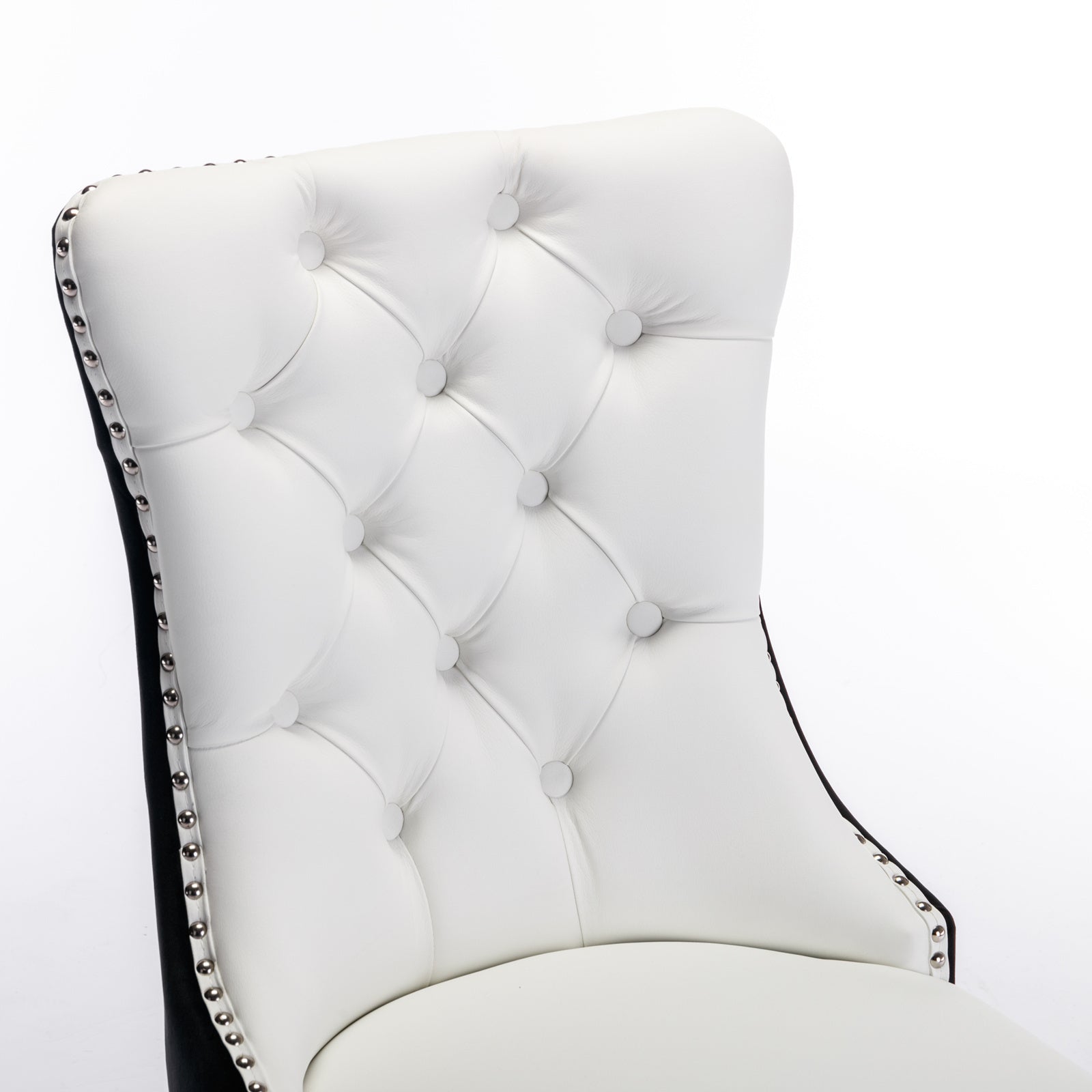 HAOYYE Nikki Collection Modern,High-end Tufted Solid Wood Contemporary PU and Velvet Upholstered Dining Chair with Wood Legs Nailhead Trim 2 Pcs Set,White+Black, SW2101WB Sturdy Space-Saving