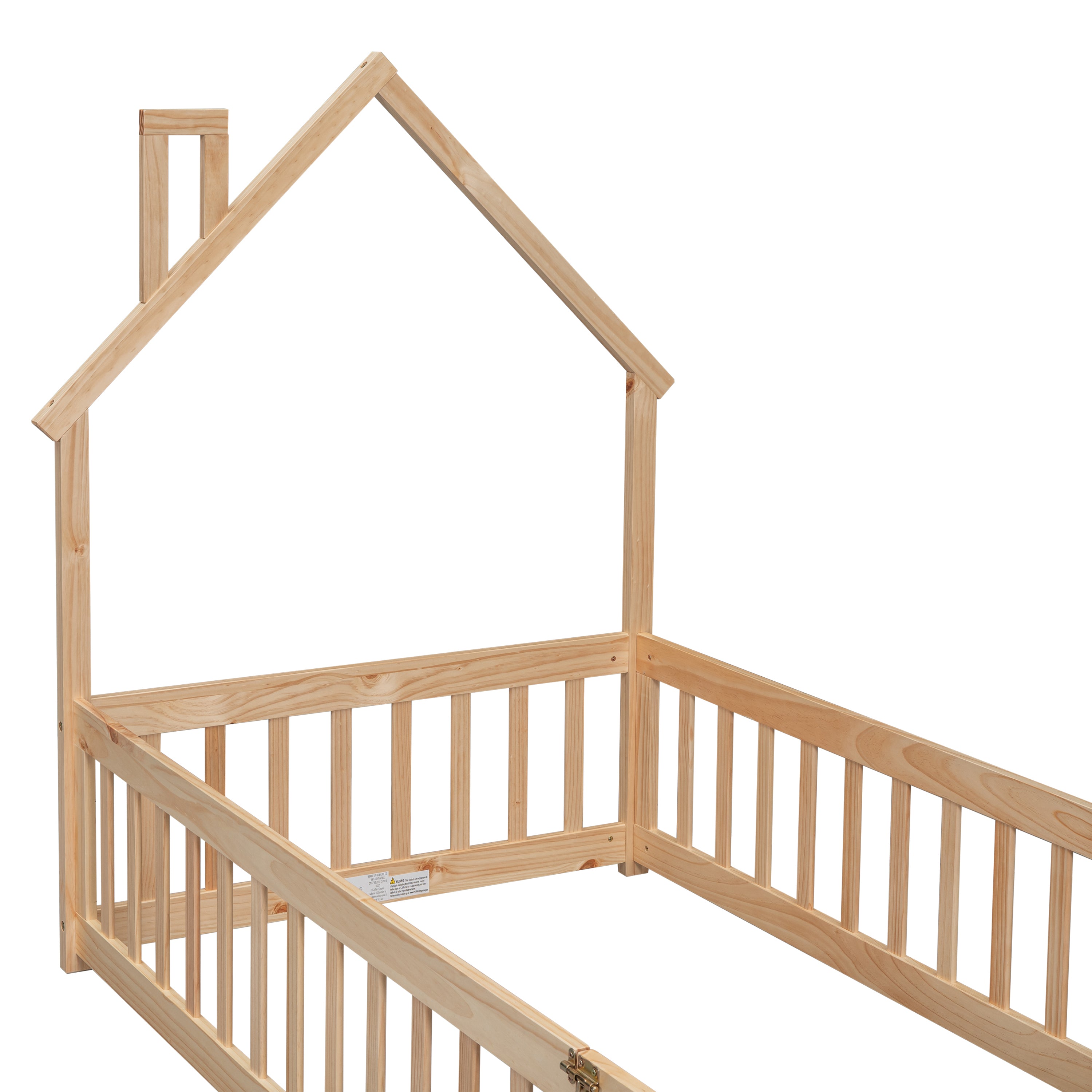 HAOYYE Twin House-Shaped Headboard Floor Bed with Fence ,Natural Sturdy Space-Saving Heavy Duty Modern Design Adults Dorm Room Easy Assembly Bedroom Furniture