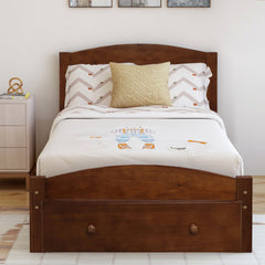 HAOYYE Twin Bed Frame with Storage Drawer and Wood Slat Support, Walnut, Sturdy Space-Saving Design, Heavy Duty Construction, Easy Assembly, Durable and Stylish Home Furniture, Versatile for Bedroom Use
