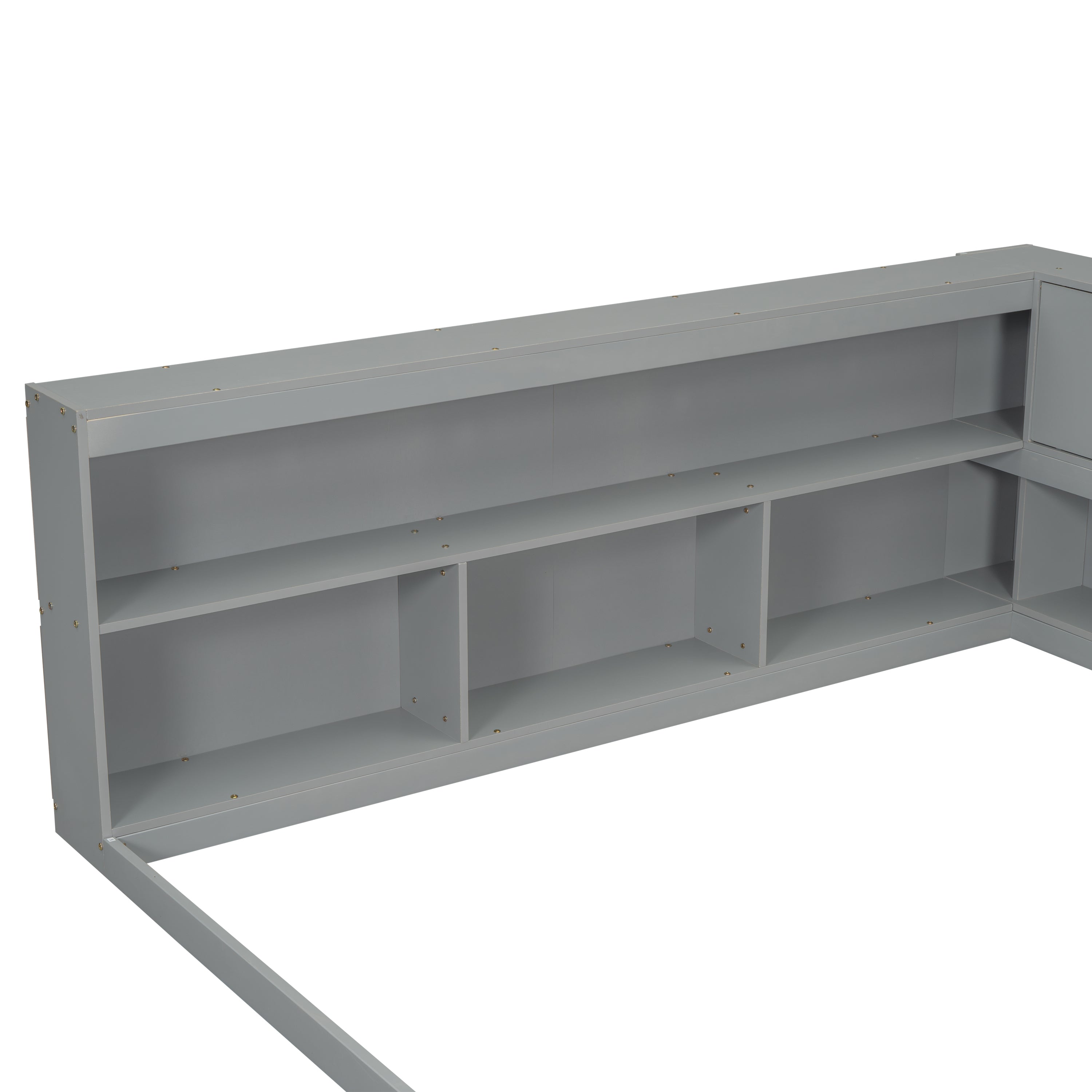 HAOYYE Full Floor Bed with L-shaped Bookcases, sliding doors,without slats,Grey Sturdy Space-Saving Heavy Duty Modern Design Easy Assembly Durable Stylish Home Furniture Versatile