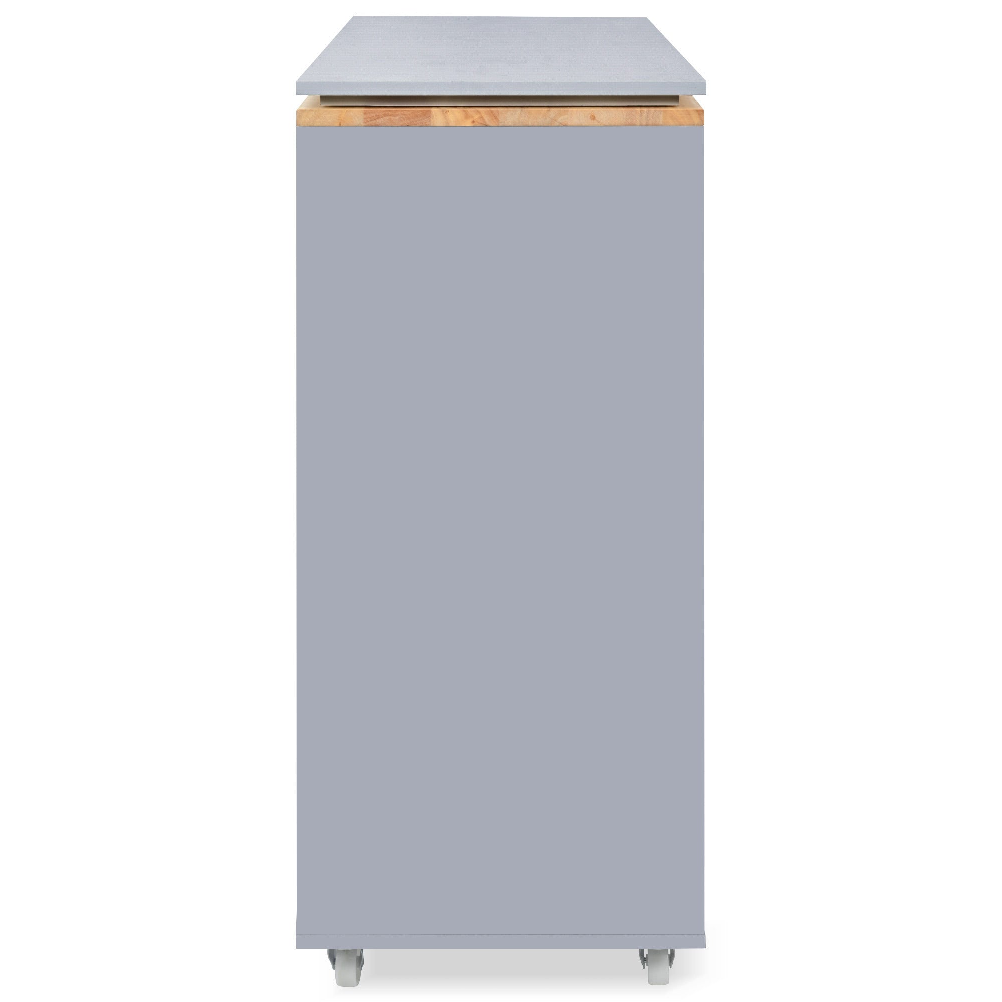 HAOYYE K&K Rolling Kitchen Island With Extended Table, Kitchen Island on Wheels with LED Lights,Power Outlets and 2 Fluted Glass Doors, Kitchen Island with a Storage Compartment and Side 3 Open Shelves, Grey