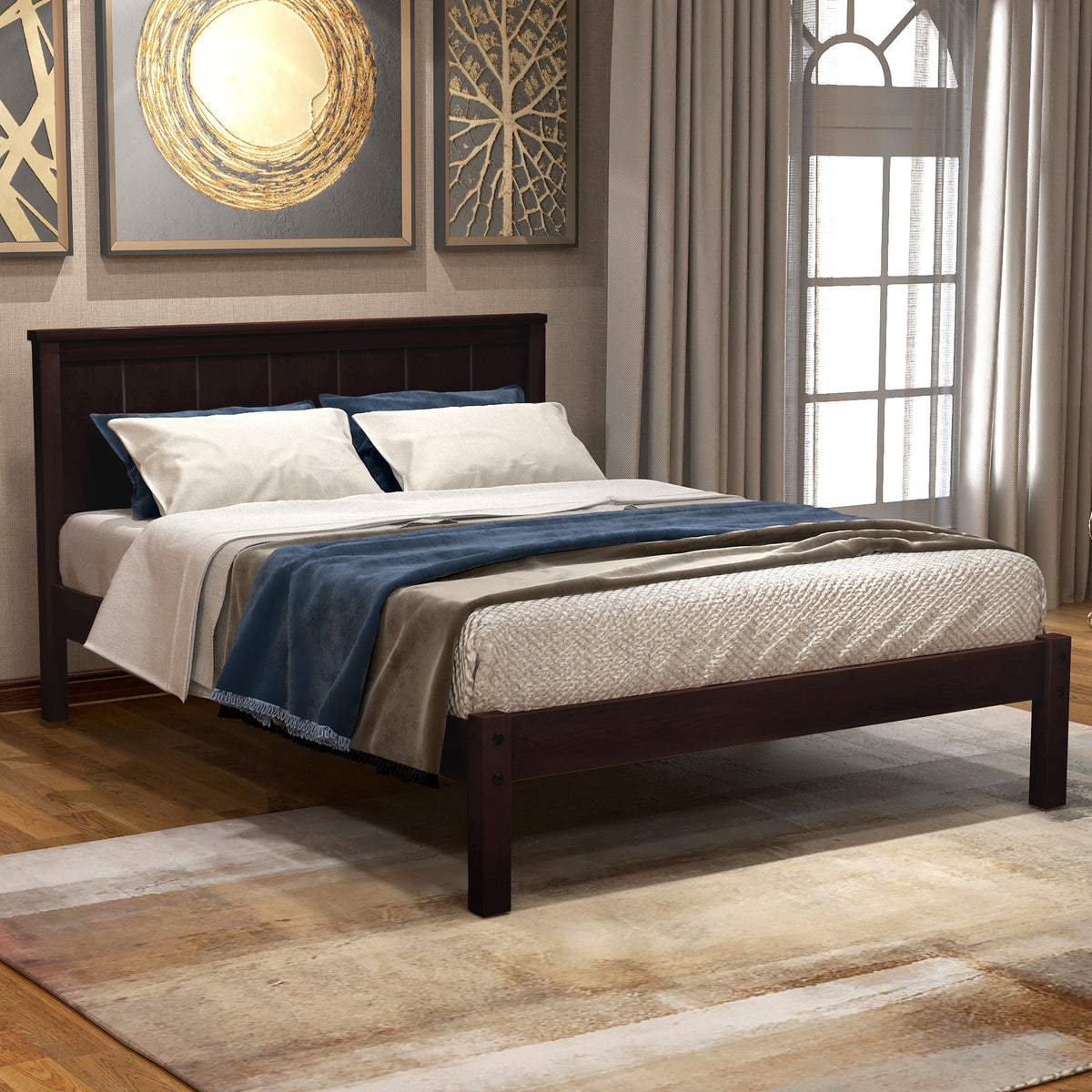 HAOYYE Platform Bed Frame with Headboard, Wood Slat Support, No Box Spring Needed,Twin, Espresso(OLD SKU:WF191418AAP) Sturdy Space-Saving Heavy Duty Modern Design Adults Dorm Room Easy Assembly