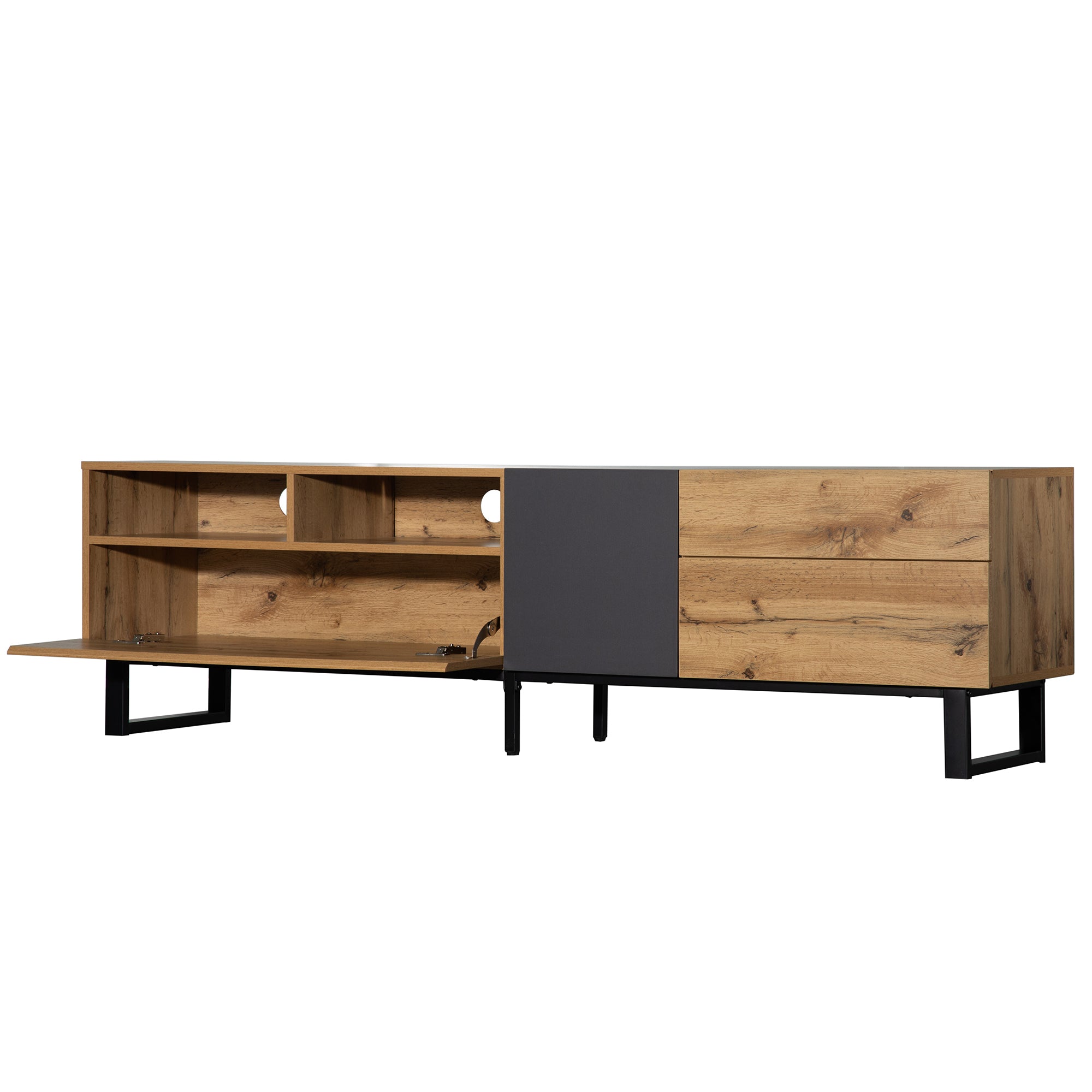 HAOYYE Modern TV Stand for 80'' TV with Double Storage Space, Media Console Table, Entertainment Center with Drop Down Door for Living Room, Bedroom, Home Theatre Sturdy Space-Saving Heavy Duty Modern Design
