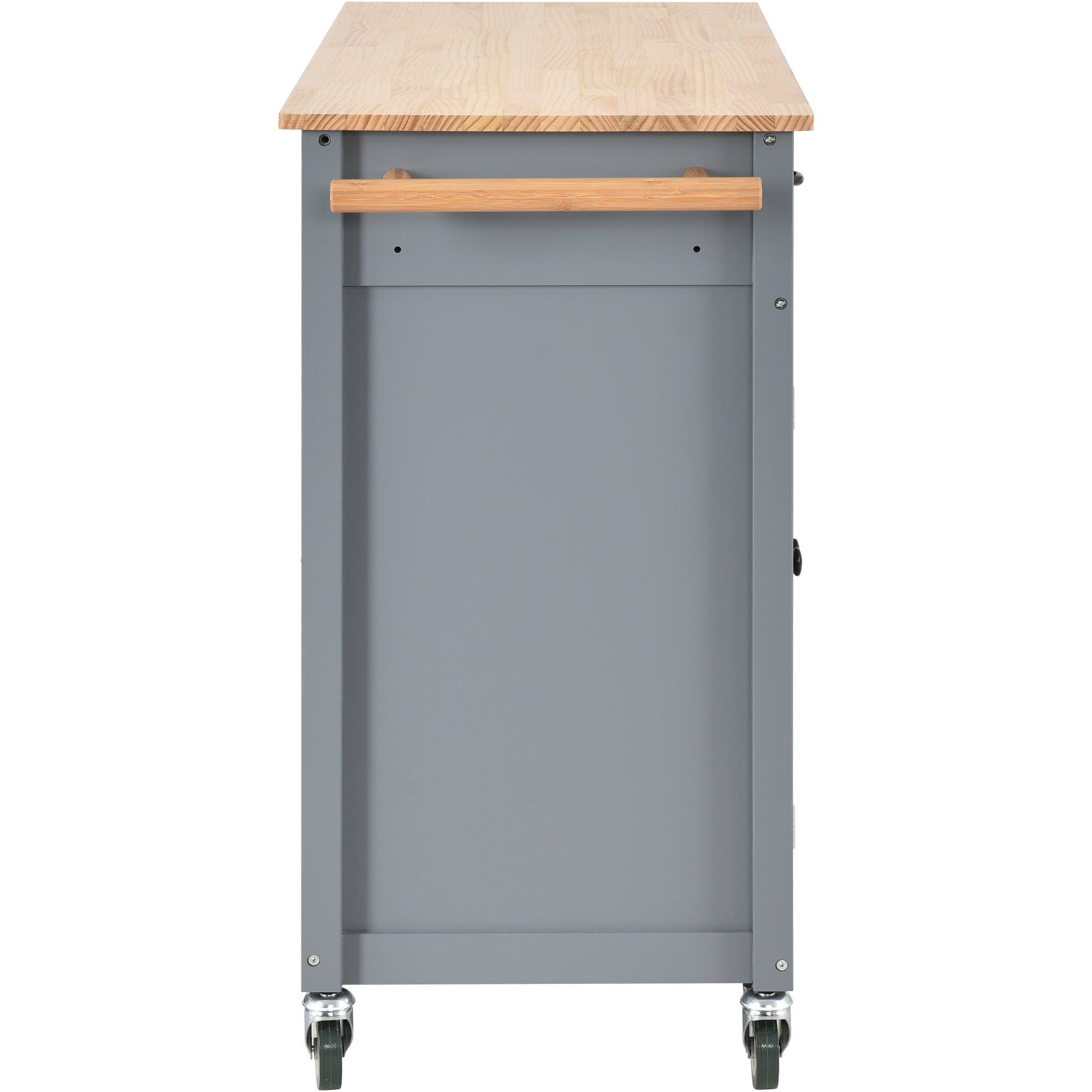 HAOYYE Kitchen Island Cart with Solid Wood Top and Locking Wheels, 4-Door Cabinet and 2 Drawers, Spice Rack, Towel Rack, Grey Blue, Sturdy Space-Saving Design, Heavy Duty Construction, Easy Assembly, Stylish and Durable Home Furniture