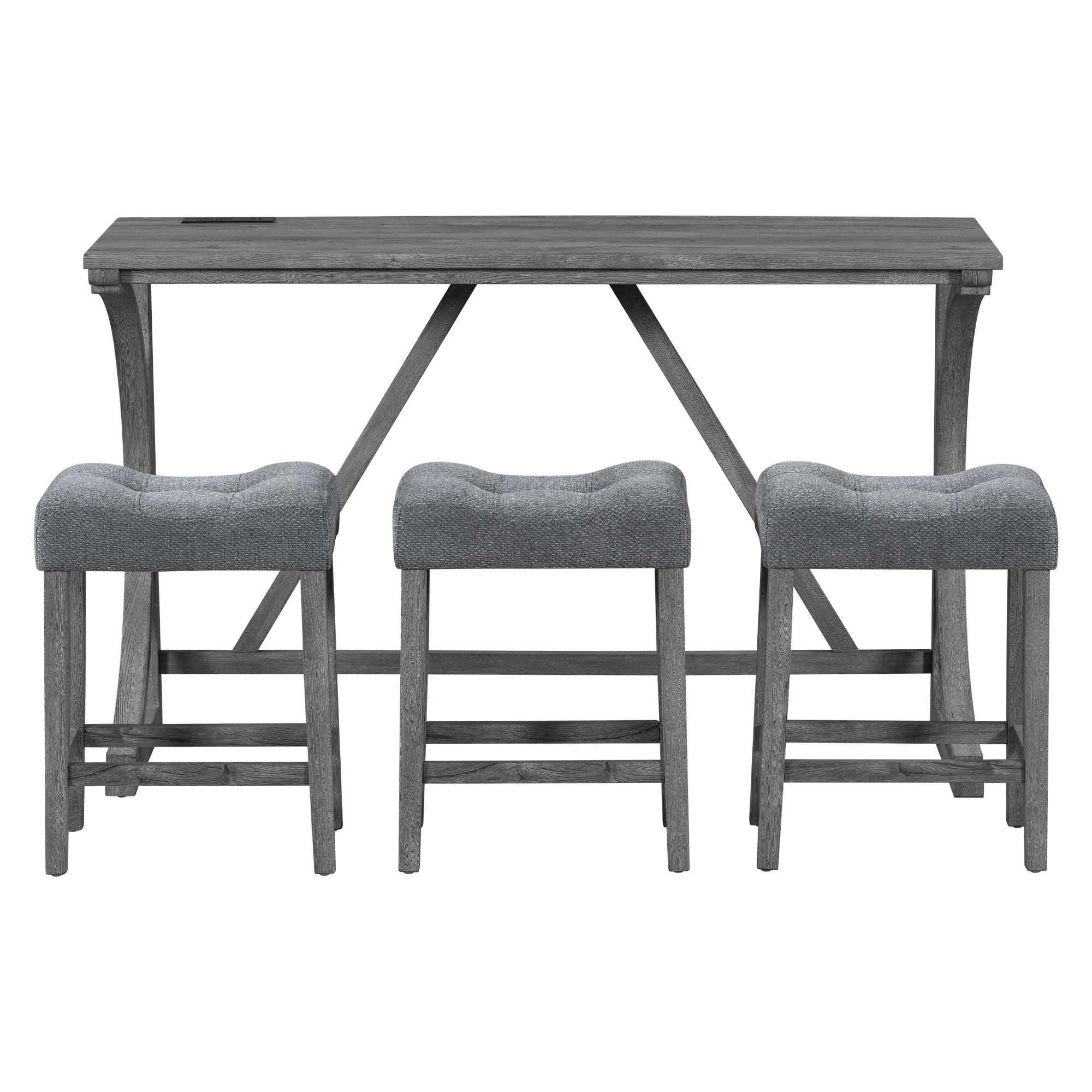 HAOYYE Bar Table Set with Power Outlet, Bar Table and Chairs Set, 4 Piece Dining Table Set, Industrial Breakfast Table Set, for Living Room, Dining Room, Game Room Sturdy Space-Saving Heavy Duty Adults