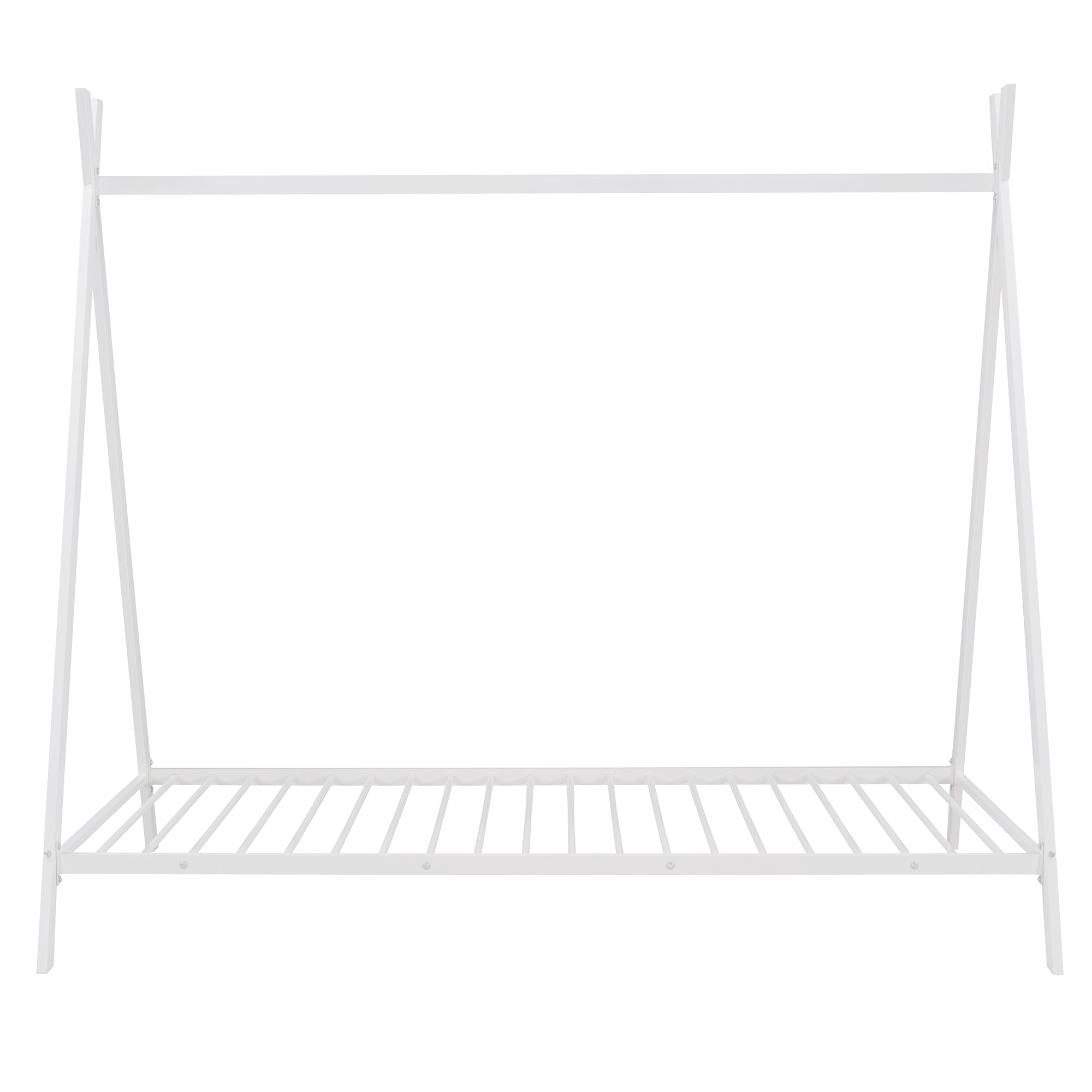 HAOYYE House Bed Tent Bed Frame Twin Size Metal Floor Play House Bed with Slat for Girls Boys , No Box Spring Needed White Sturdy Space-Saving Heavy Duty Modern Design Easy Assembly Durable Stylish