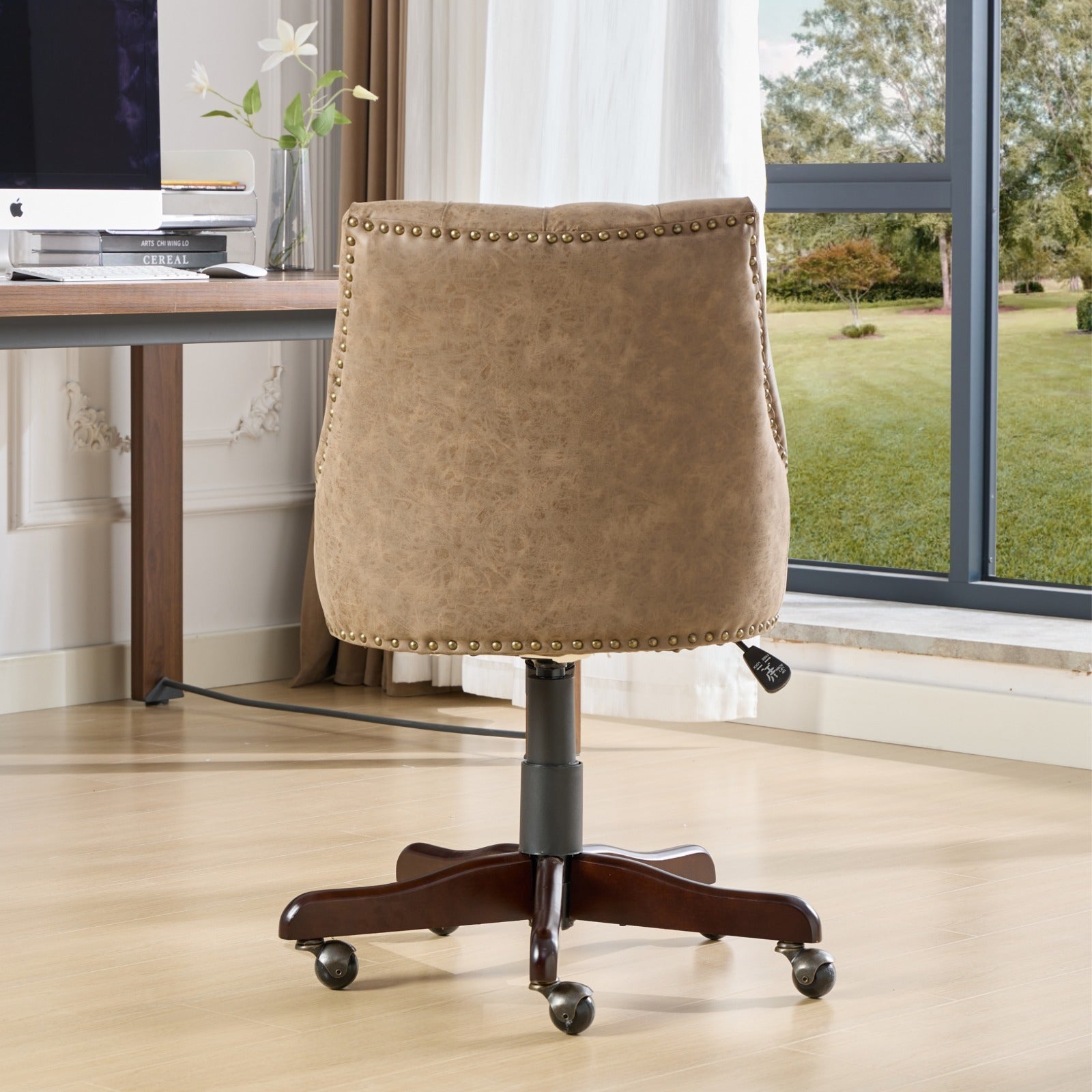 HAOYYE Medieval Retro Style Sheepskin Pattern Fabric Home Office Chair with Lift, Swivel and Recline Functions,Brown color Sturdy Space-Saving Heavy Duty Modern Design Easy Assembly Durable