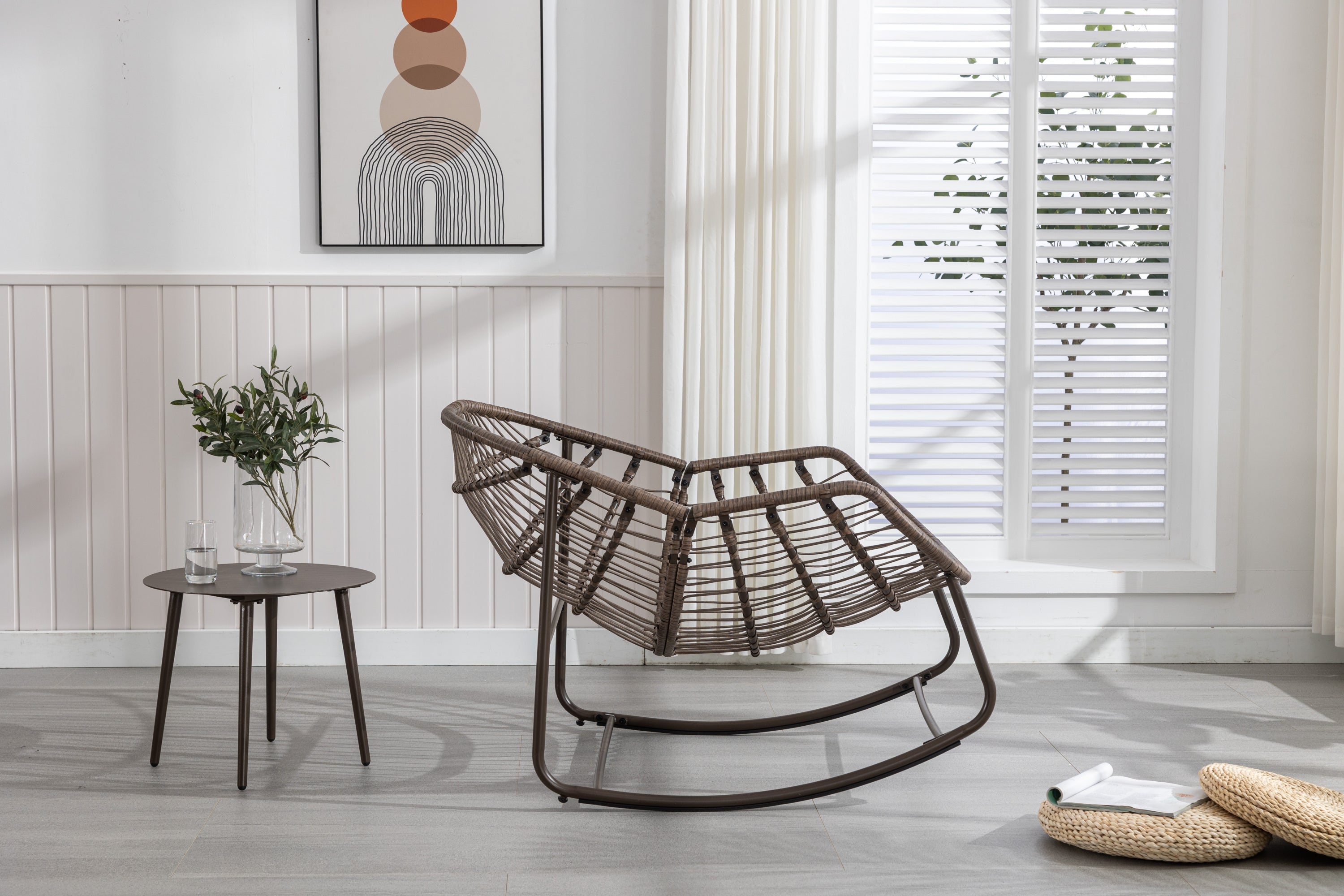 HAOYYE Outdoor Rattan Rocking Chair,Padded Cushion Rocker Recliner Chair Outdoor for Front Porch, Living Room, Patio, Garden, Grey Sturdy Space-Saving Heavy Duty Modern Design Adults Dorm Room