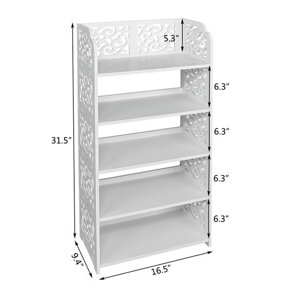 HAOYYE Carved 5-Tier White Shoe Rack, Wood-Plastic Board Construction, Durable and Space-Saving Storage Organizer, Modern Design, Premium Quality, Stylish Home Solution for Living Room, Bedroom, and More