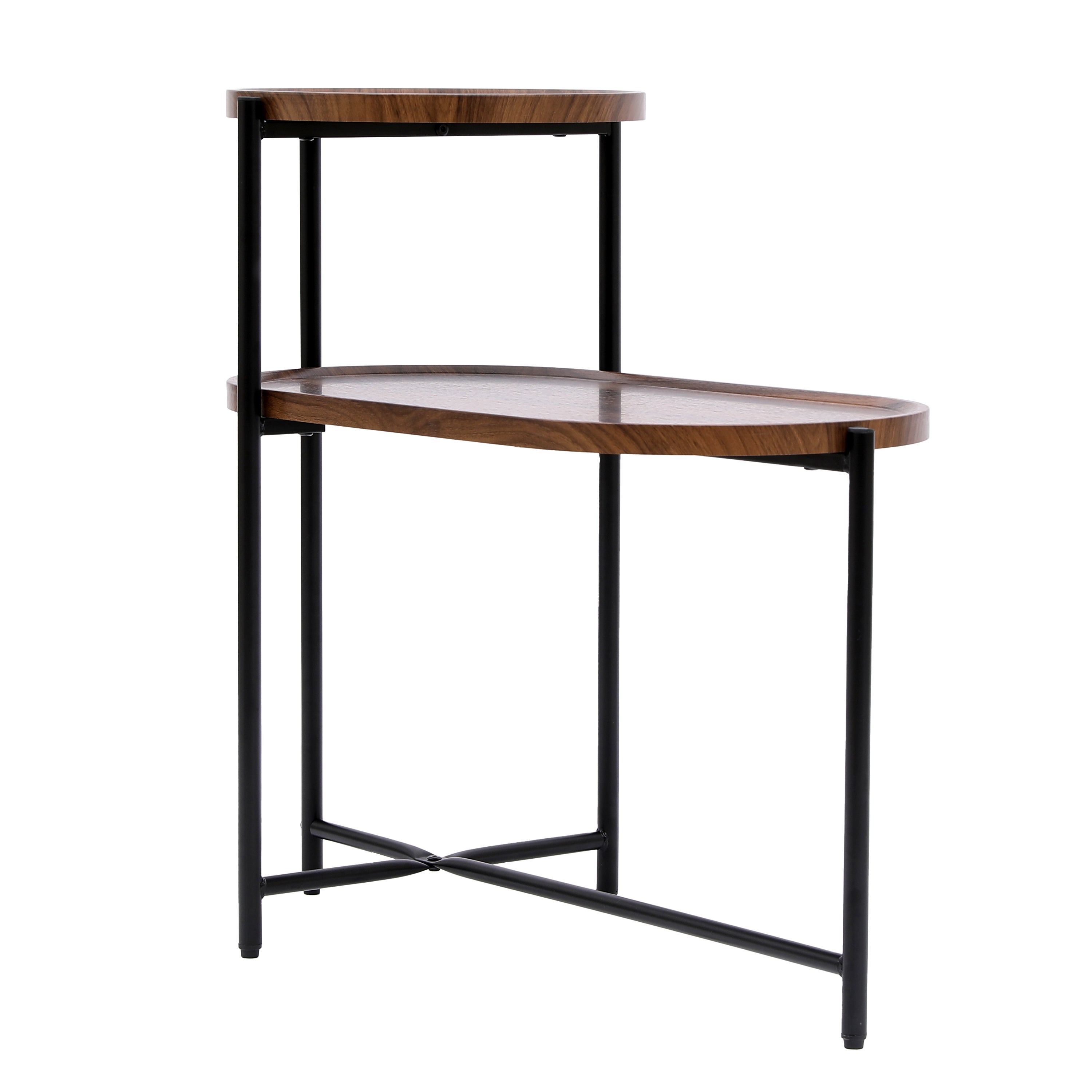 HAOYYE Small Coffee Table 2-Tier Modern Sofa Side Table with Wood Storage Shelf Living Room End Table Nightstand Walnut Brown Sturdy Space-Saving Heavy Duty Modern Design for Adults Dorm Room