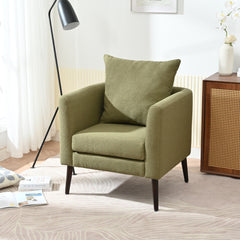 HAOYYE Barrel Chair, Modern Accent Chair, Fabric Armchair Club Chair,Upholstered Arm Chair with Solid Wood Legs,Waist Pillow,Padded Single Chair for Living Room/Bedroom/Study/Waiting Room,Olive Green Sturdy