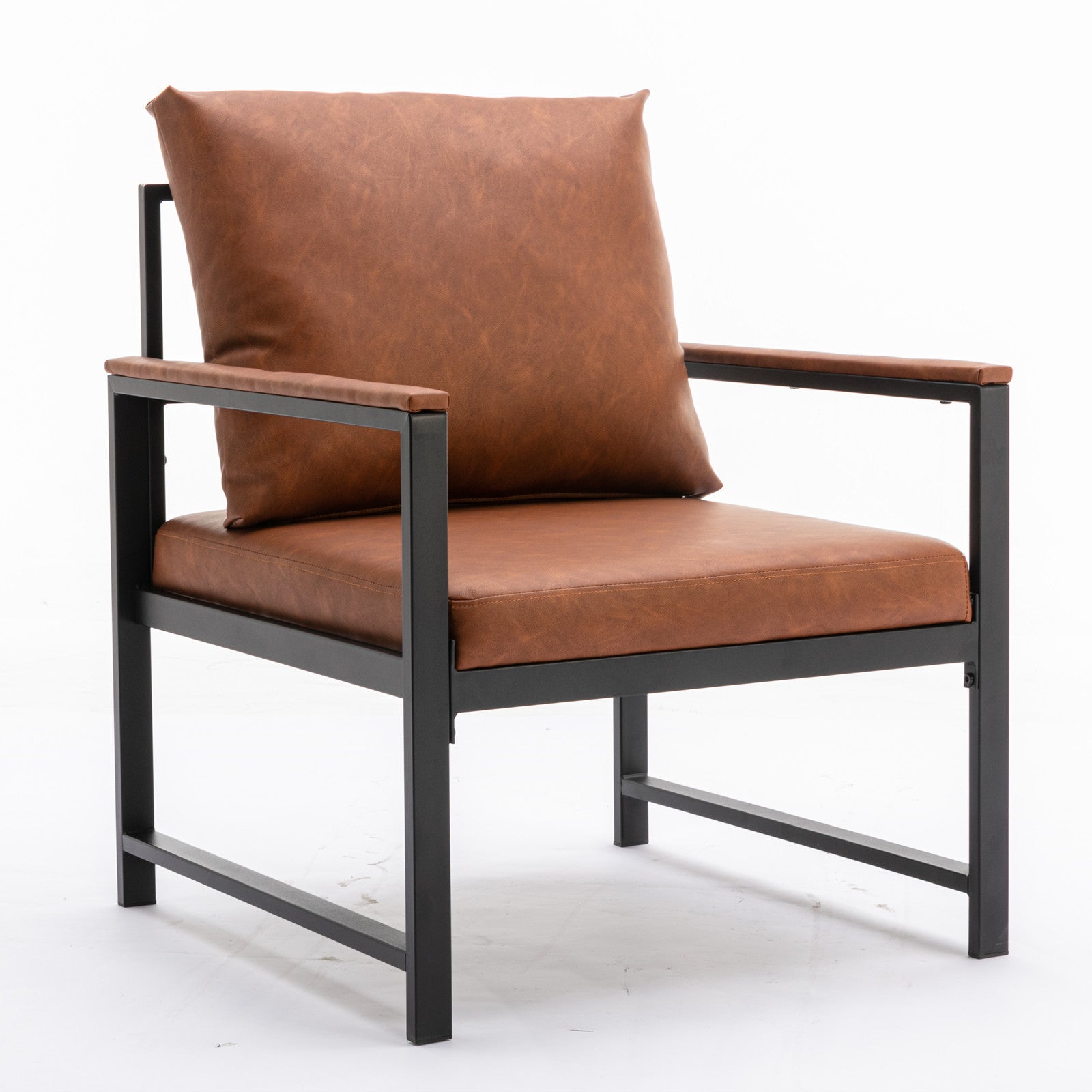 HAOYYE Modern Faux Leather Accent Chair with Black Powder-Coated Metal Frame, Orange Single Sofa for Living Room Bedroom, Sturdy Space-Saving Heavy Duty Modern Design for Adults Dorm Room