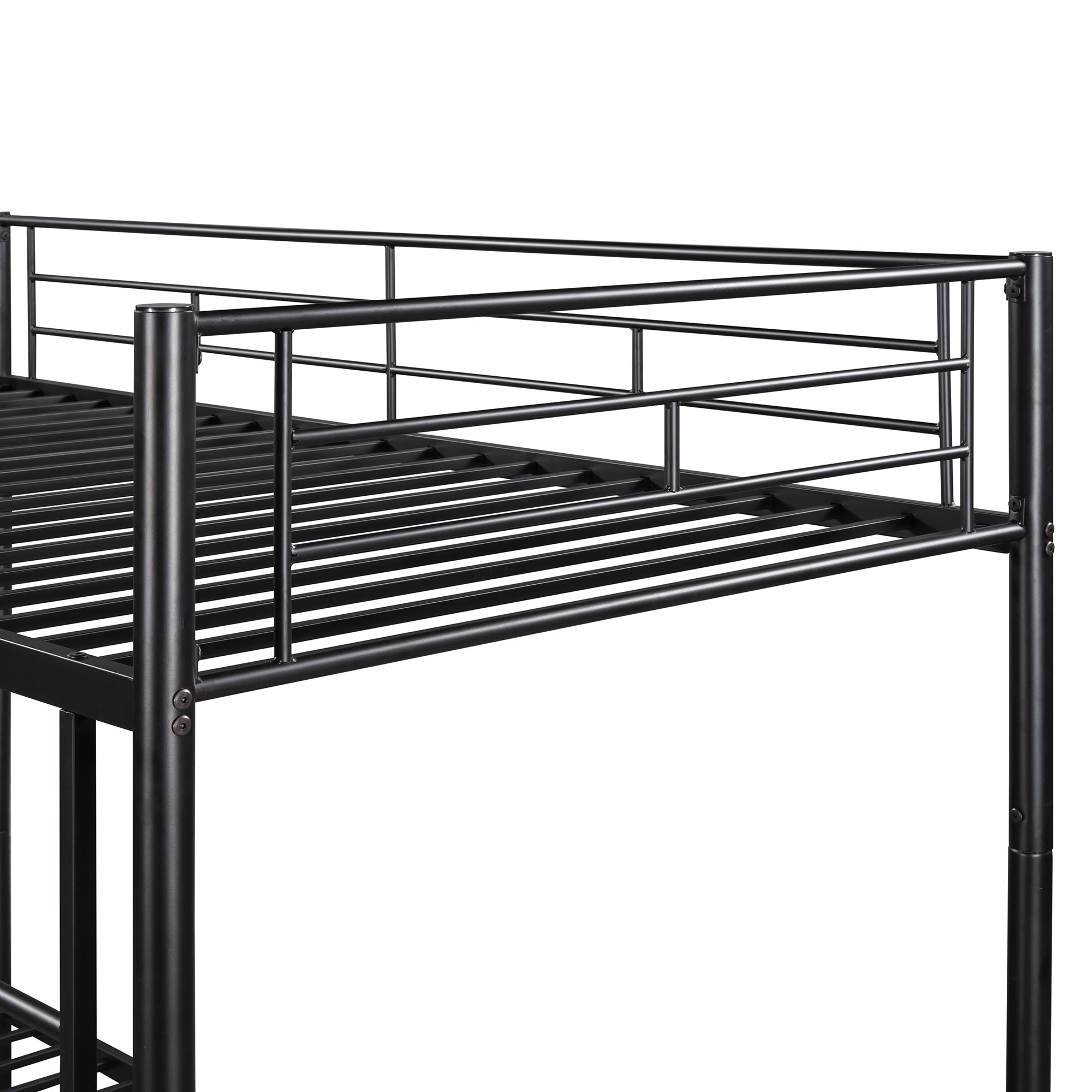 HAOYYE Twin Over Twin Metal Bunk Bed (Black) ( old sku: MF189201BAA ) Sturdy Space-Saving Heavy Duty Modern Design Easy Assembly Durable Stylish Home Furniture Versatile