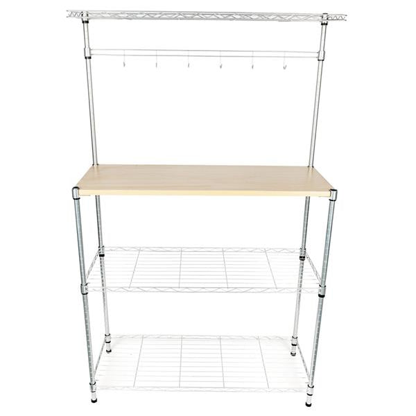 HAOYYE Four-Tier Baker’s Rack, Microwave Oven Stand, Powder-Coated Silver Steel, Includes MDF Cutting Board & 6 Wave Rods, Sturdy Durable Organizer, Modern Storage Solution, Stylish Kitchen Shelving For Countertop Decluttering & Efficient Meal Prep