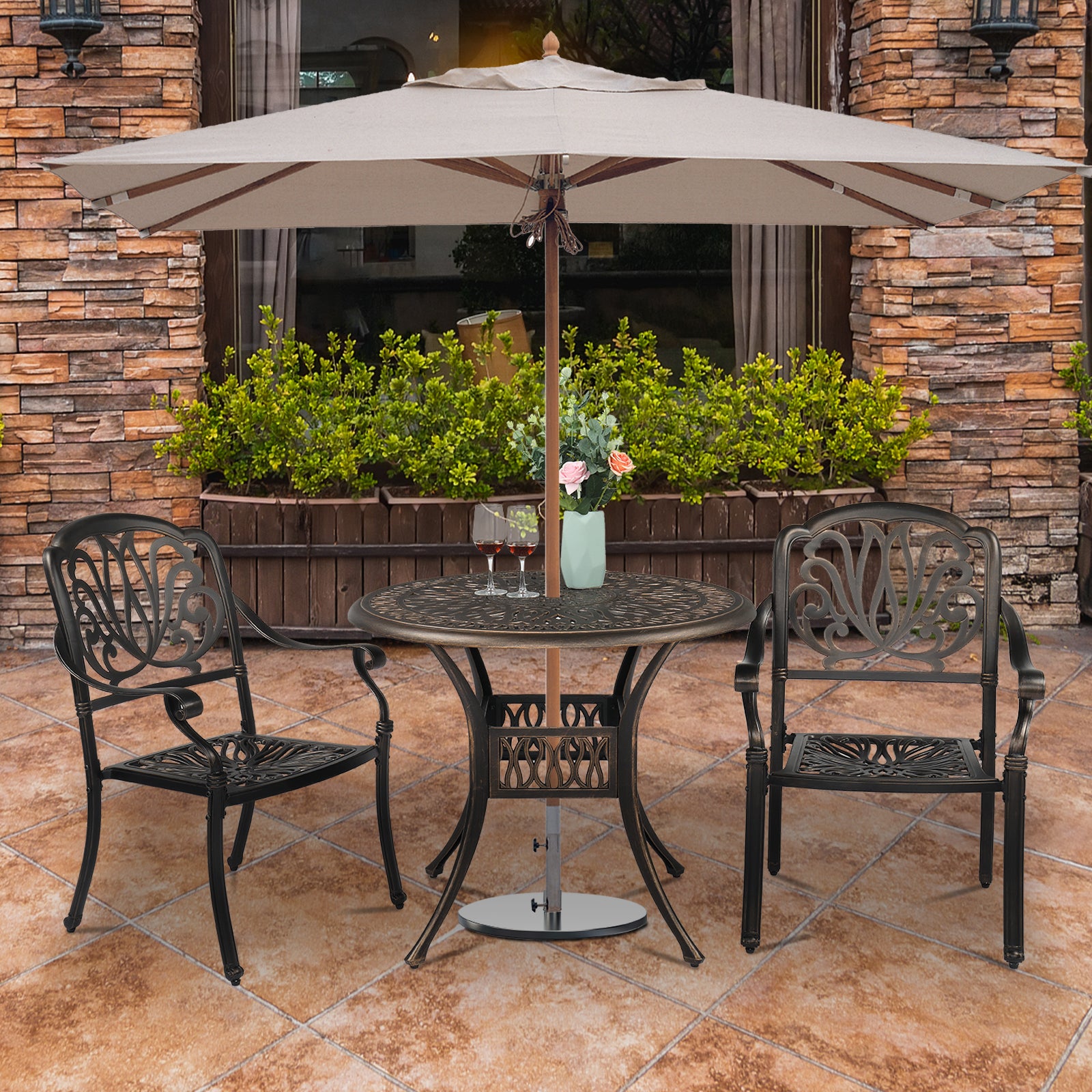 HAOYYE Round Top Courtyard Cast Aluminum Table, Durable and Elegant Outdoor Dining Table for Patio, Garden, or Balcony, Sturdy and Weather-Resistant, Easy to Clean and Maintain