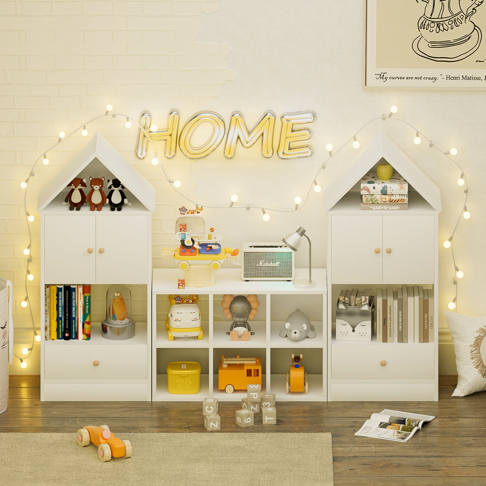 HAOYYE Versatile Bookshelf with House-Shaped Design, Multifunctional Storage Organizer for Books and Toys, Durable and Safe for Playroom or Bedroom, Easy to Assemble