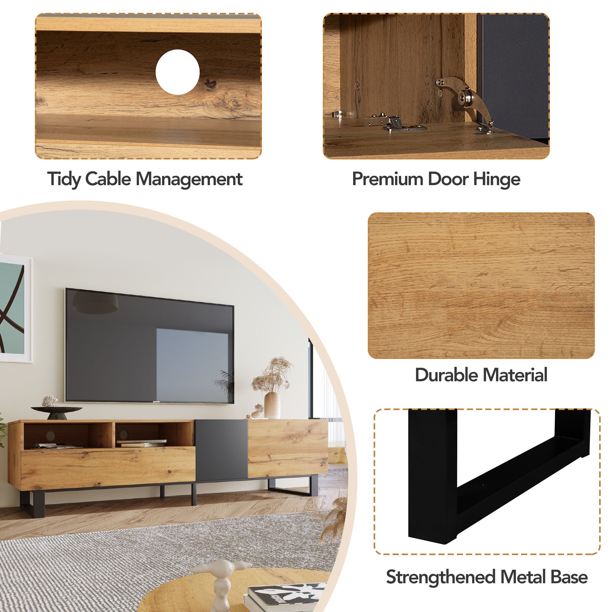HAOYYE Modern TV Stand for 80'' TV with Double Storage Space, Media Console Table, Entertainment Center with Drop Down Door for Living Room, Bedroom, Home Theatre Sturdy Space-Saving Heavy Duty Modern Design