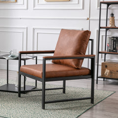 HAOYYE Modern Faux Leather Accent Chair with Black Powder-Coated Metal Frame, Orange Single Sofa for Living Room Bedroom, Sturdy Space-Saving Heavy Duty Modern Design for Adults Dorm Room