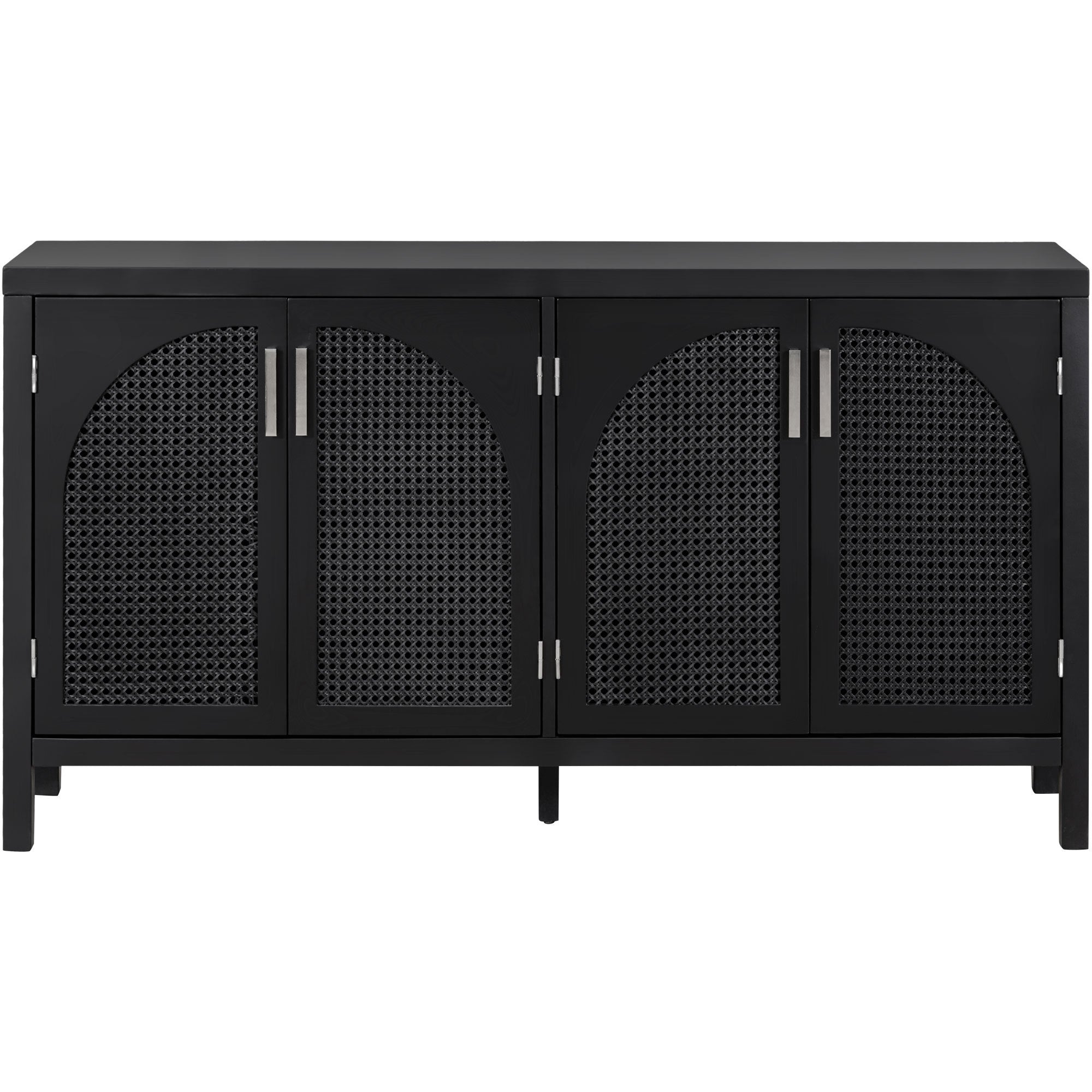 HAOYYE Large Storage Space Sideboard with Artificial Rattan Door and Metal Handles for Living Room and Entryway (Black) Sturdy Space-Saving Heavy Duty Modern Design Adults Dorm Room Easy Assembly