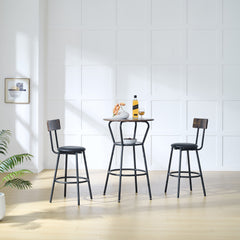 HAOYYE Round bar table and stool set with shelf, upholstered stool with backrest, Rustic Brown, 24.17"W x 24.17"D x 36.02"H Sturdy Space-Saving Heavy Duty Modern Design Adults Dorm Room Easy Assembly