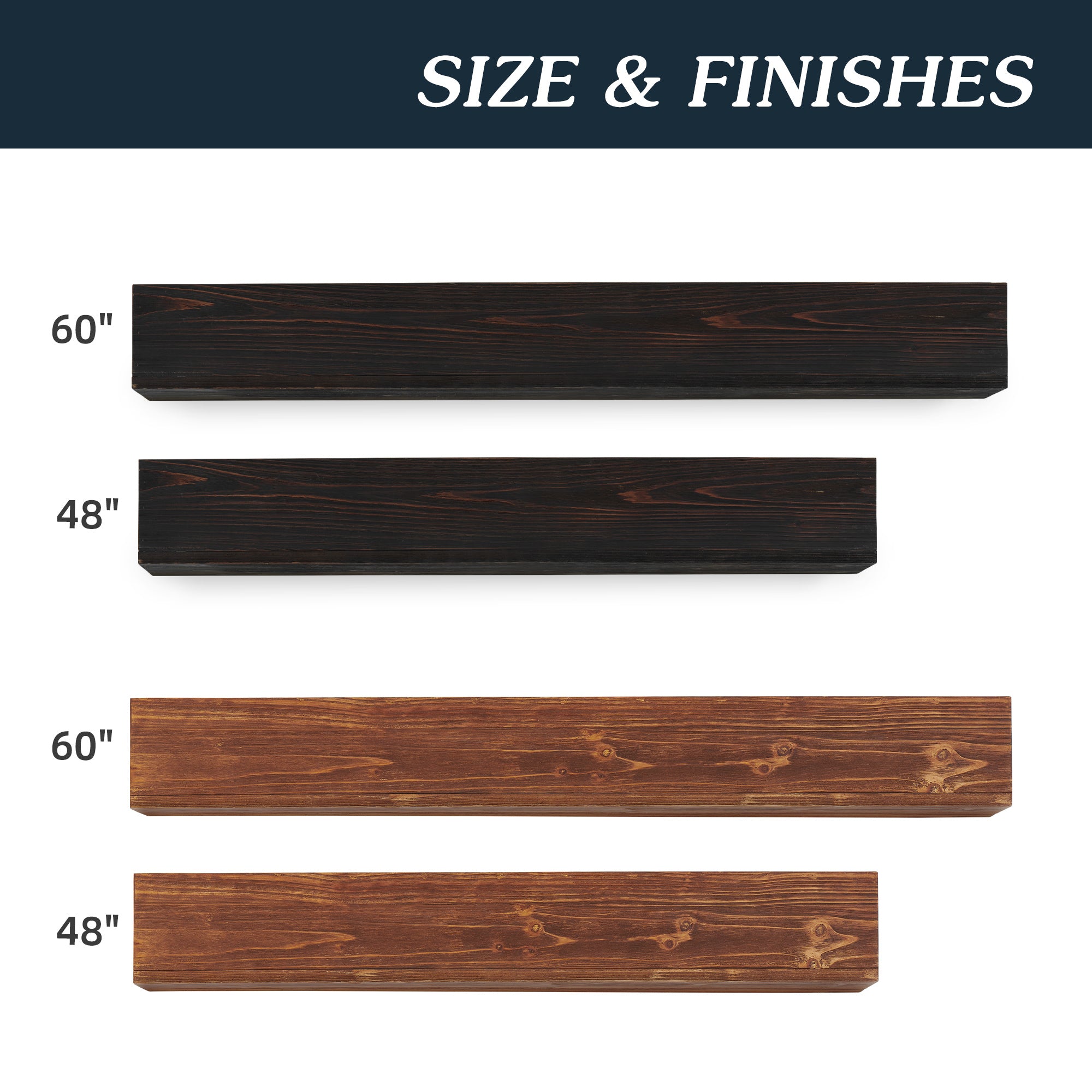 HAOYYE 48" Rustic Wood Fireplace Mantel , Wall-Mounted & Floating Shelf for Home Decor Sturdy Space-Saving Heavy Duty Modern Design Adults Dorm Room Easy Assembly Bedroom Furniture