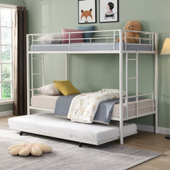 HAOYYE METAL Bunk Bed with trundle WHITE Sturdy Space-Saving Heavy Duty Modern Design Easy Assembly Durable Stylish Home Furniture Versatile