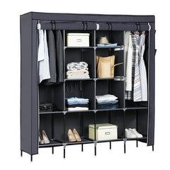 DE Direct HAOYYE Portable Clothes Closet Wardrobe with 12 Storage Shelves and 4 Side Pockets for Bedroom Entryway Garage Fabric Clothes Organizer with Zippered Cover Dustproof Freestanding Clothes Storage Rack