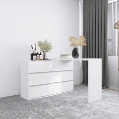 HAOYYE Extended Desktop 6-Drawer Dresser, White Modern Chest without Handles, Sturdy Space-Saving Design, Heavy Duty Construction, Ideal for Bedroom, Vanity, Dorm Room, Easy Assembly