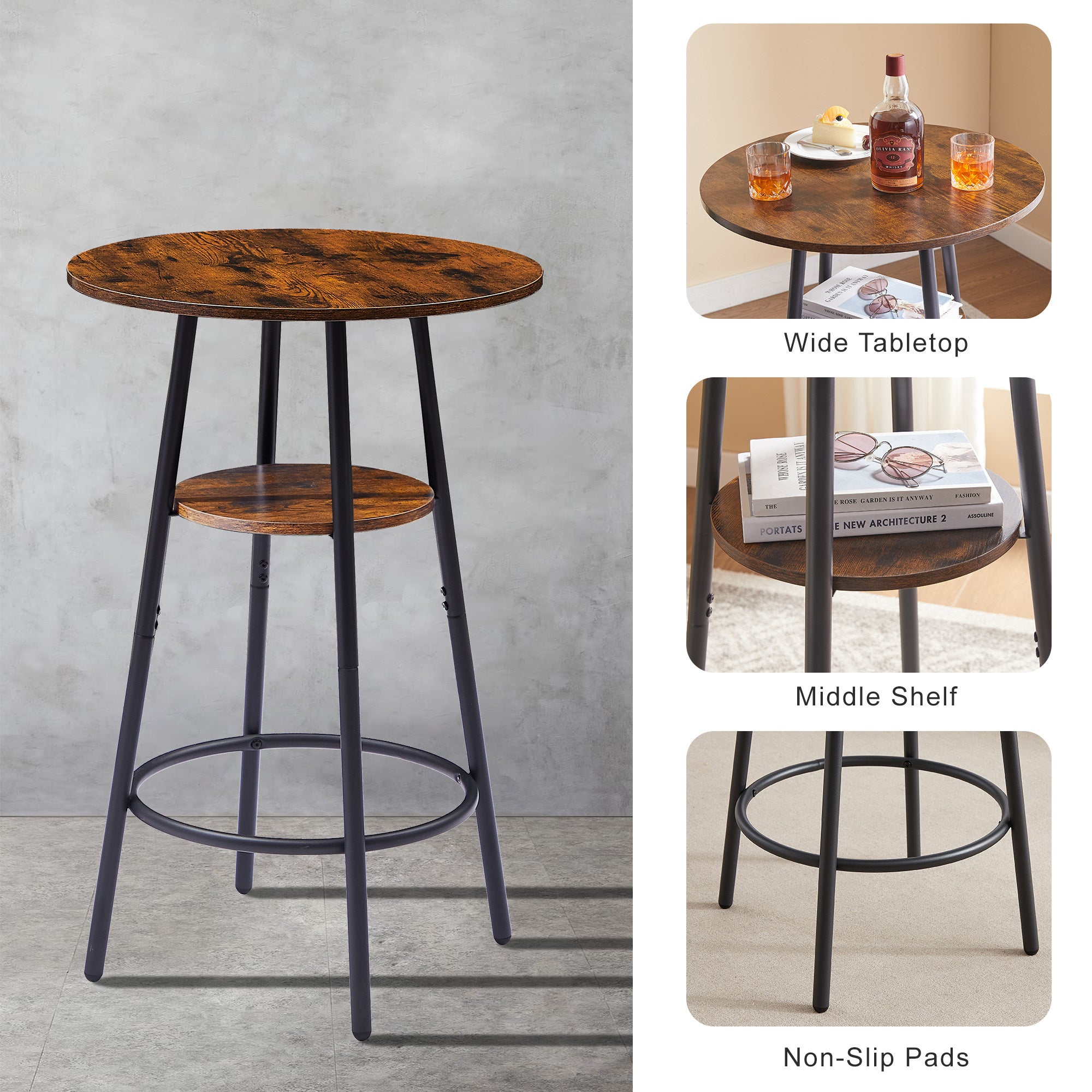 HAOYYE Round Bar Stool Set with Shelves, Stool with Backrest Sturdy Space-Saving Heavy Duty Design, Easy Assembly for Dorm Rooms, Bedrooms, and Modern Living Spaces