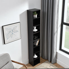 Haoyye 8 Tier Media Tower Rack With Adjustable Shelves For CD DVD Storage, Slim Cabinet Display, Tall Narrow Bookcase Design For Home Office Organizer