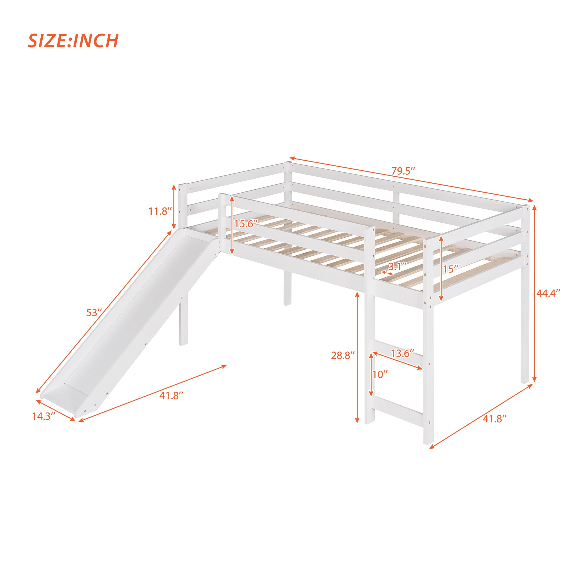 HAOYYE Loft Bed with Slide, Multifunctional Design, Twin (White)(OLD SKU: WF191904AAK) Sturdy Space-Saving Heavy Duty Modern Design Adults Dorm Room Easy Assembly Bedroom Furniture