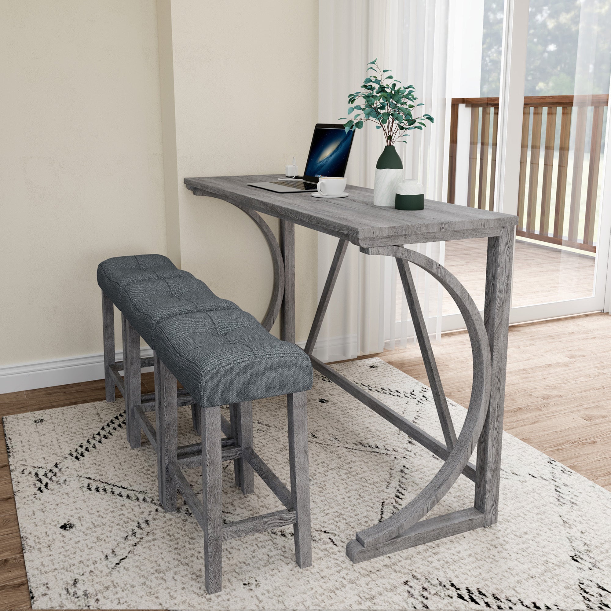 HAOYYE Bar Table Set with Power Outlet, Bar Table and Chairs Set, 4 Piece Dining Table Set, Industrial Breakfast Table Set, for Living Room, Dining Room, Game Room Sturdy Space-Saving Heavy Duty Adults