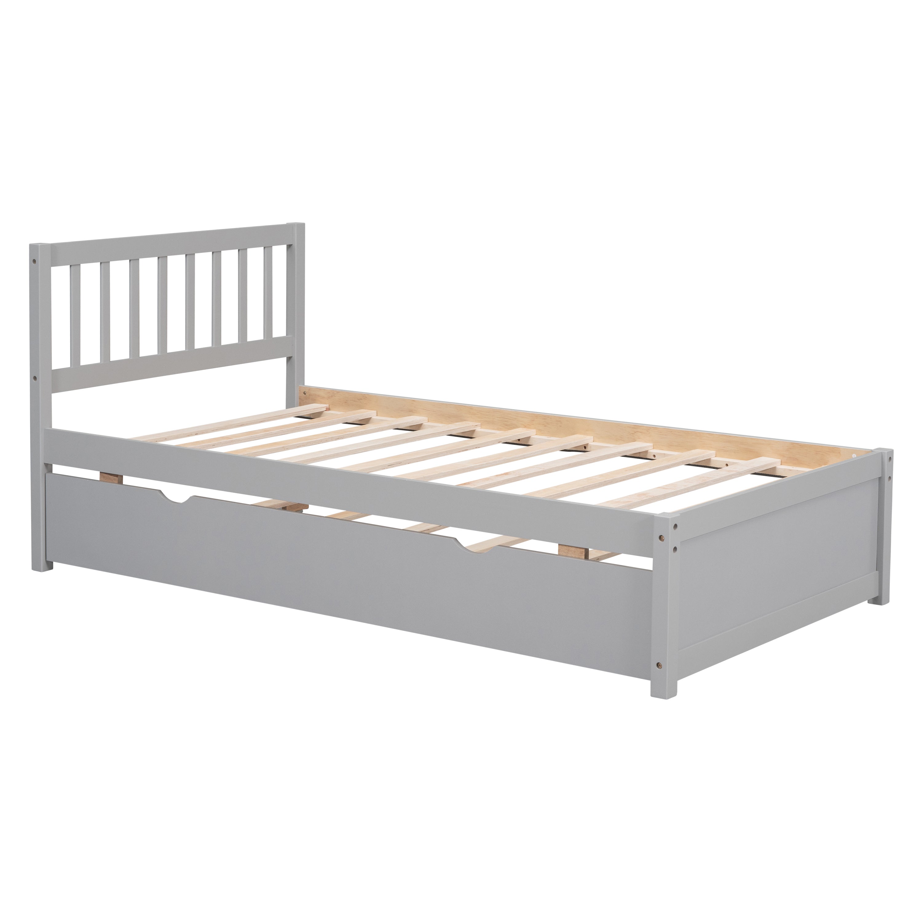 HAOYYE Modern Design Wooden Twin Size Platform Bed Frame with Trundle for Grey Color Sturdy Space-Saving Heavy Duty Easy Assembly Durable Stylish Home Furniture Versatile