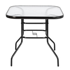 HAOYYE Outdoor Dining Table Square Toughened Glass Table, Durable Yard Garden Glass Table with Powder-Coated Steel Frame, Weather-Resistant, Stylish for Patio, Balcony, or Outdoor Spaces