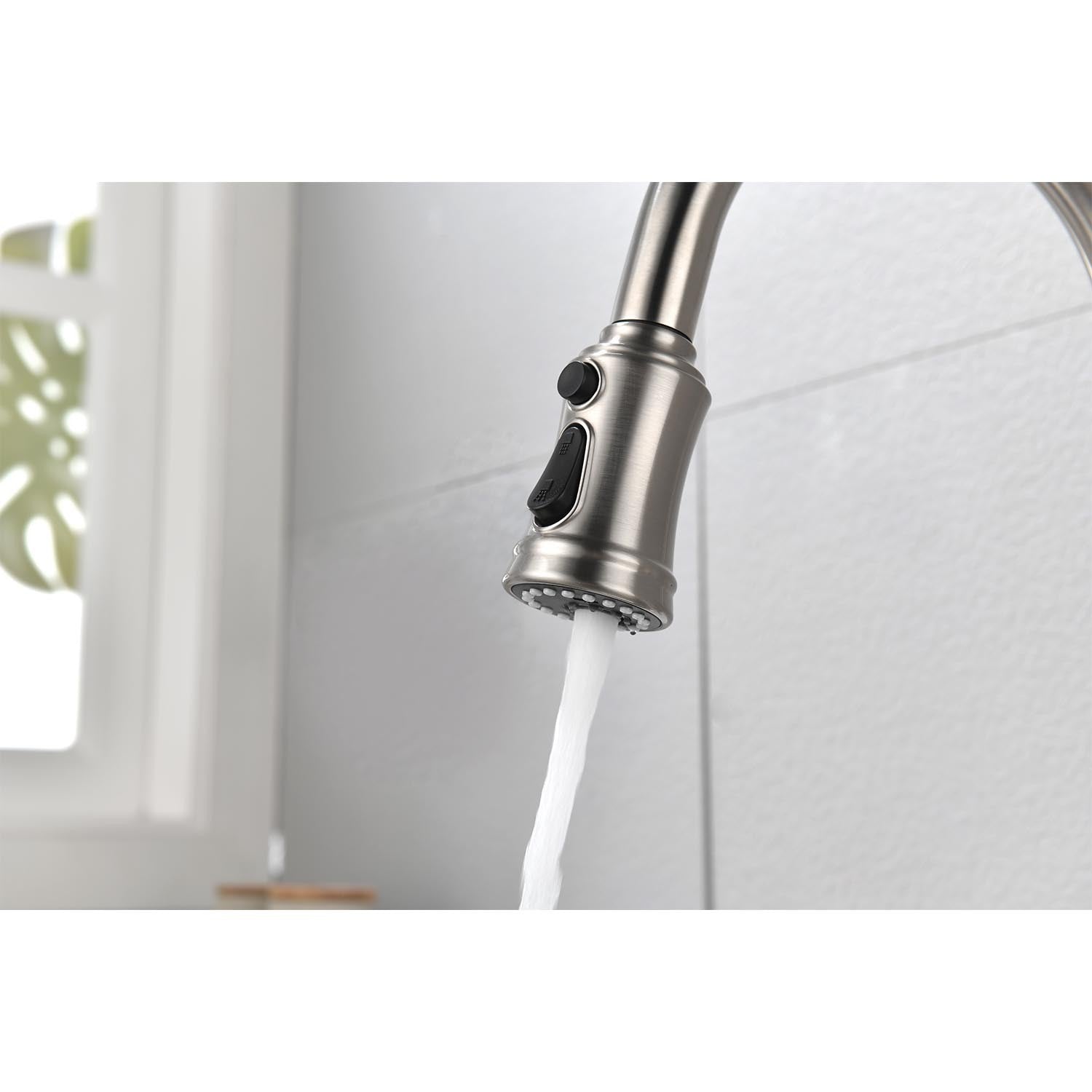 HAOYYE Single Handle High Arc Pull Out Kitchen Faucet,Single Level Stainless Steel Kitchen Sink Faucets with Pull Down Sprayer Sturdy Space-Saving Heavy Duty Modern Design Adults Dorm Room Easy Assembly