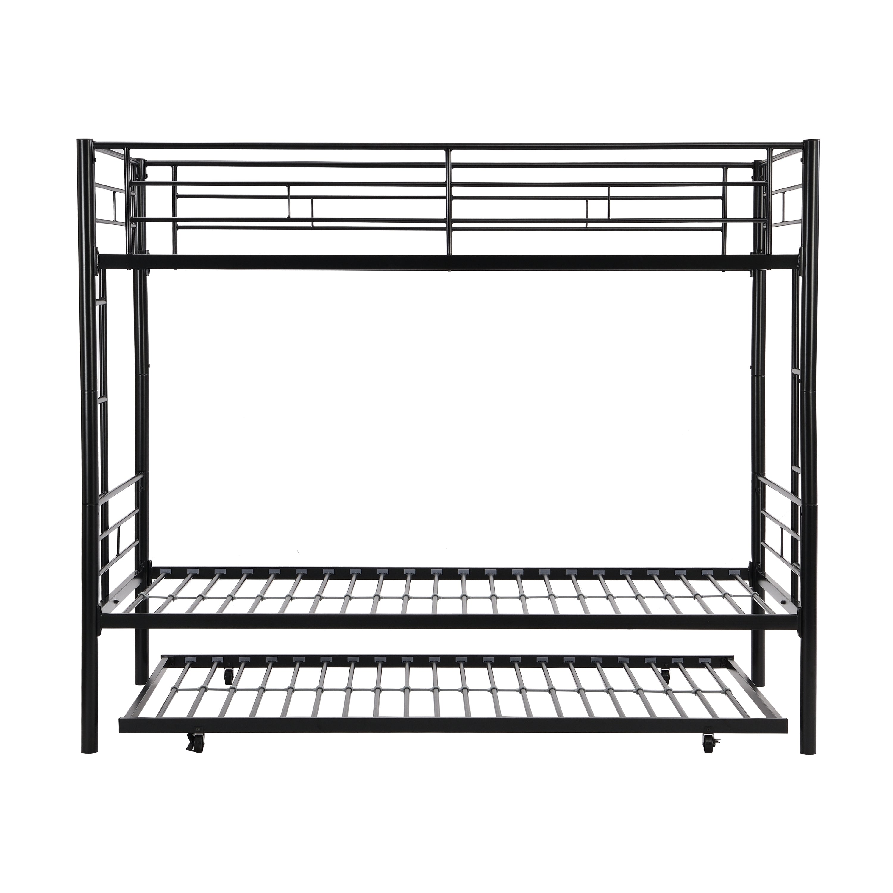 HAOYYE Over Twin Bunk Bed Frame with Trundle,Metal Bunkbed with Sturdy Guard Rail and 2 sideLadders for /Adults,Can be Divided Into Two Beds, No Box Spring Needed, Noise Free for Dorm,Black Space-Saving
