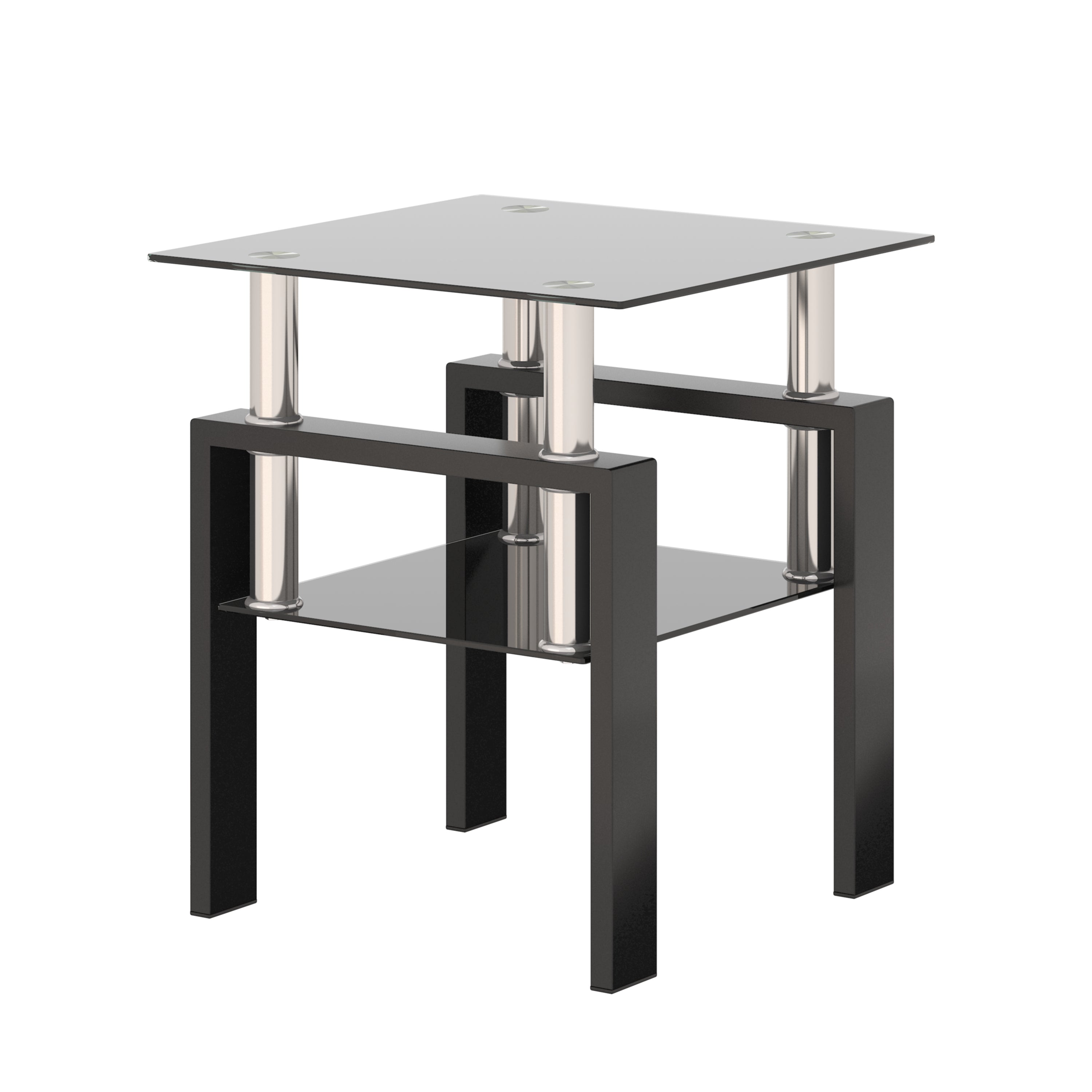 Elegant Black Tempered Glass Table With Metal Legs For Sophisticated Home Decor Featuring A Chic Dual Layer Design With Durable Glass Top And Bottom Offering High Load Capacity And Versatile Use For Living Rooms And Bedrooms With Easy Assembly